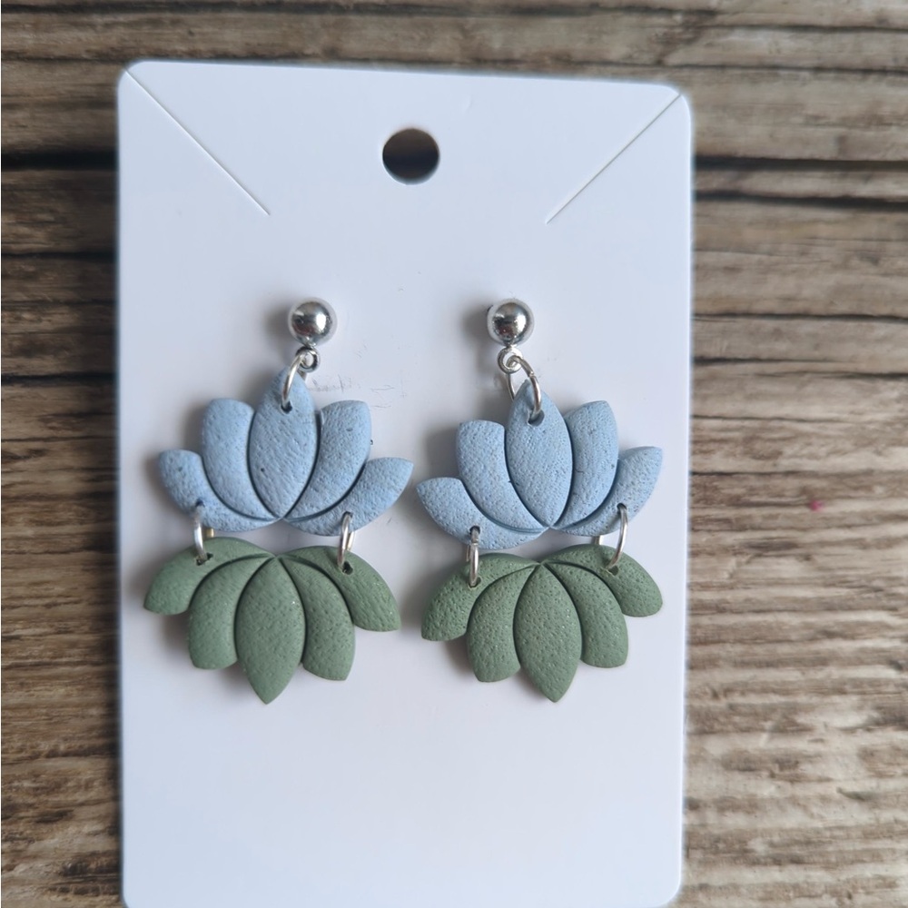 Blue and Green Lotus Earrings